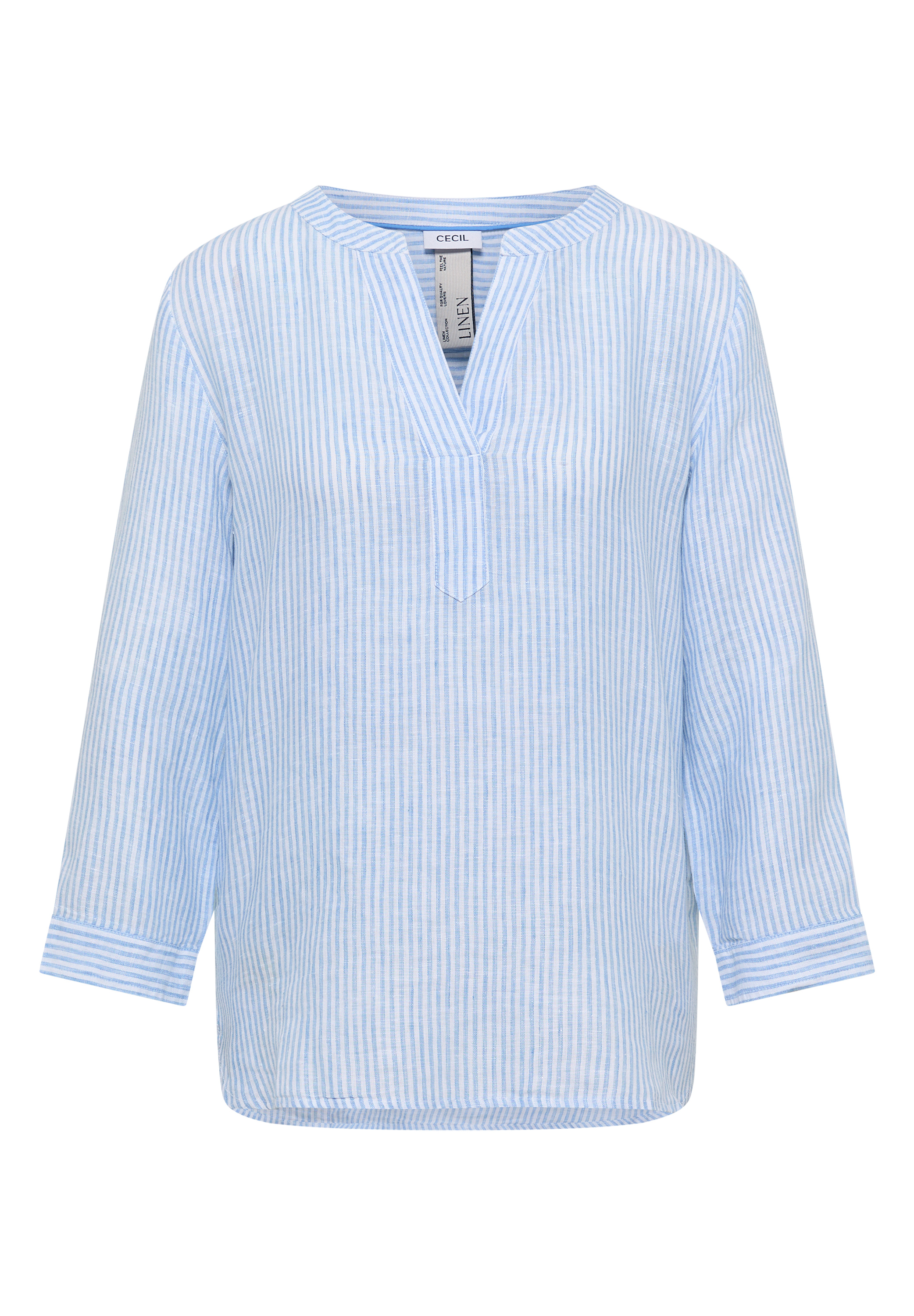 3/4-Arm Bluse mit Split Neck aus Leinen