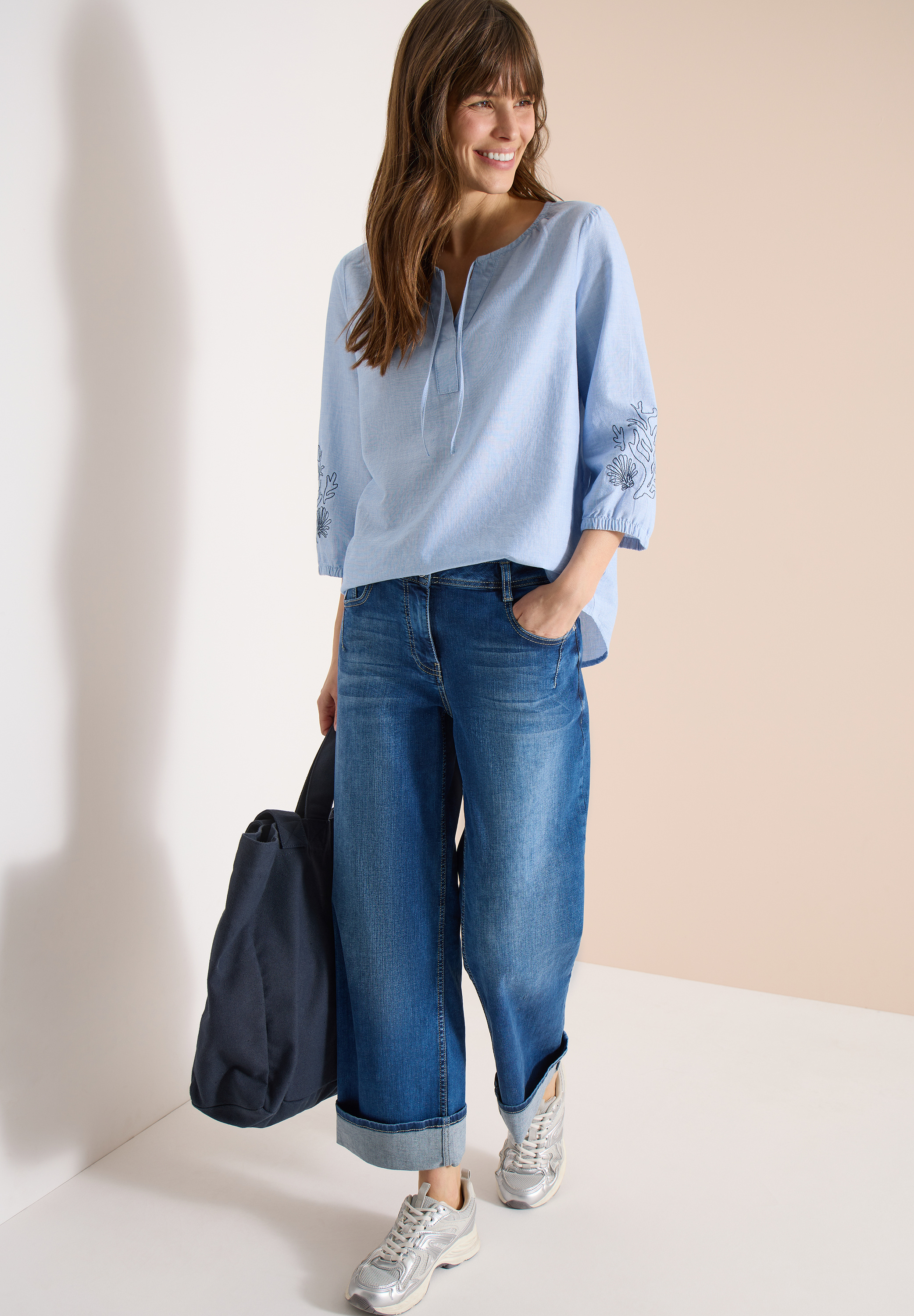 3/4-Arm Bluse mit Stickerei