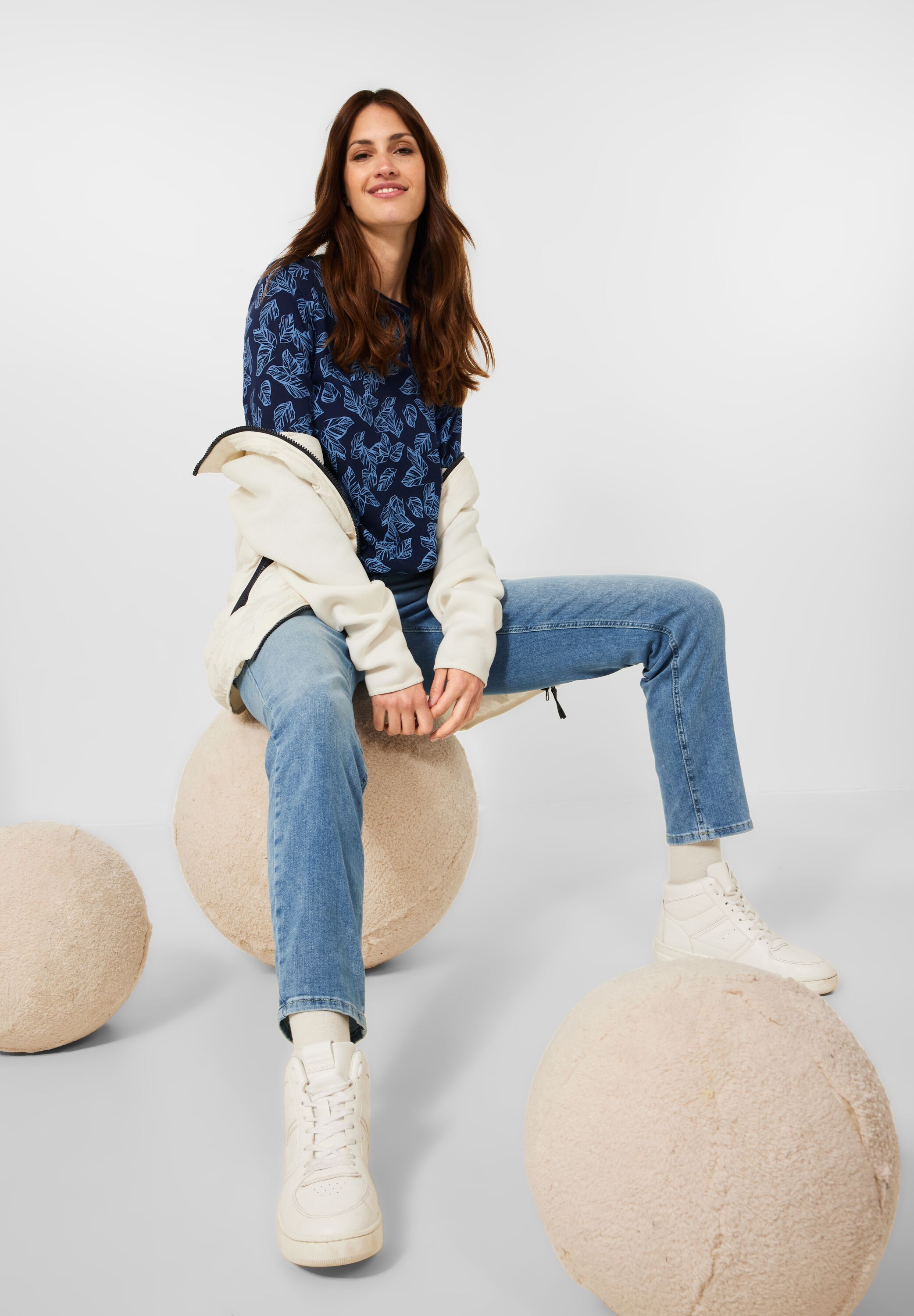 Bluse mit Blätter Print
