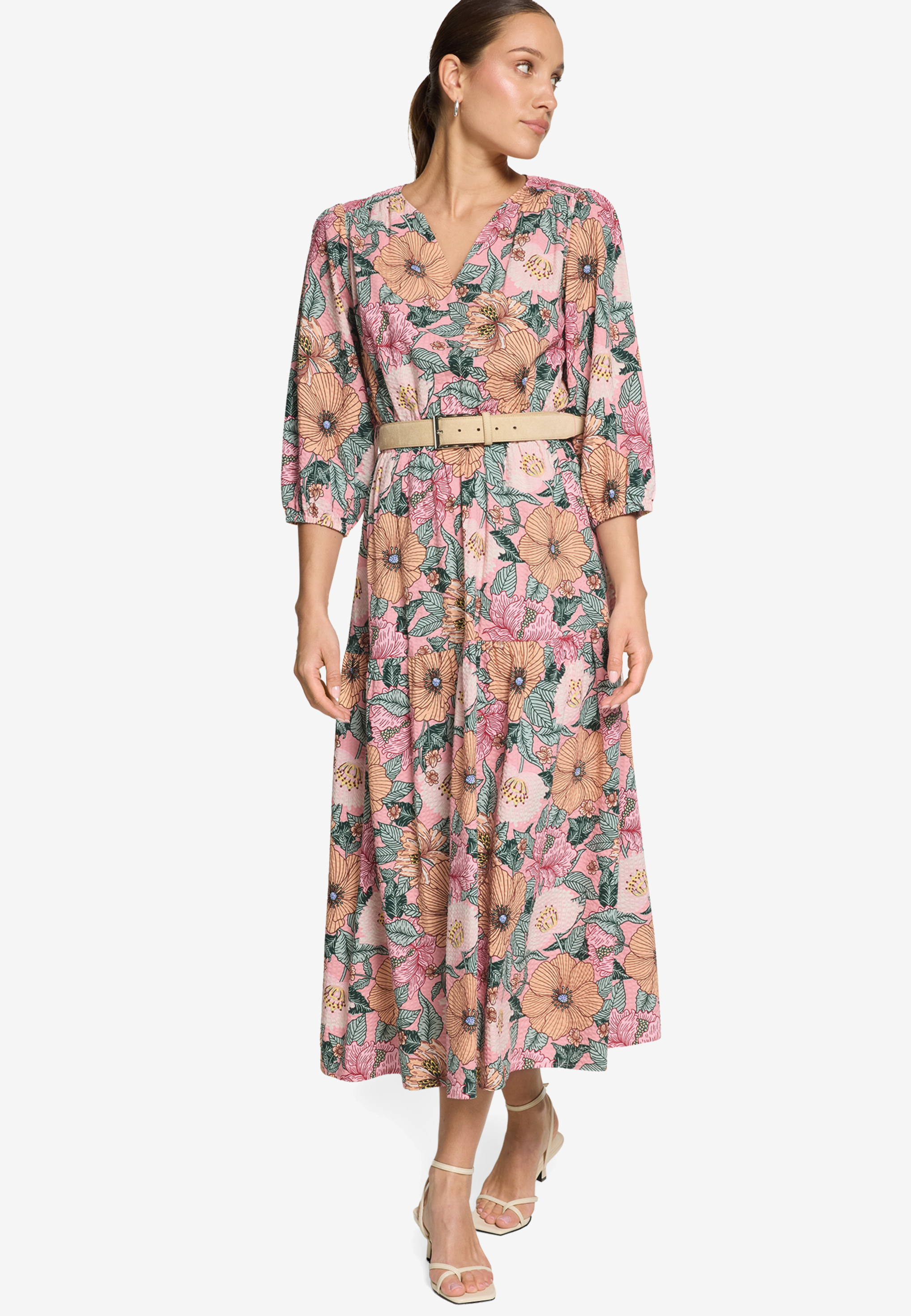 Blumenkleid Maxi mit Gürtel
