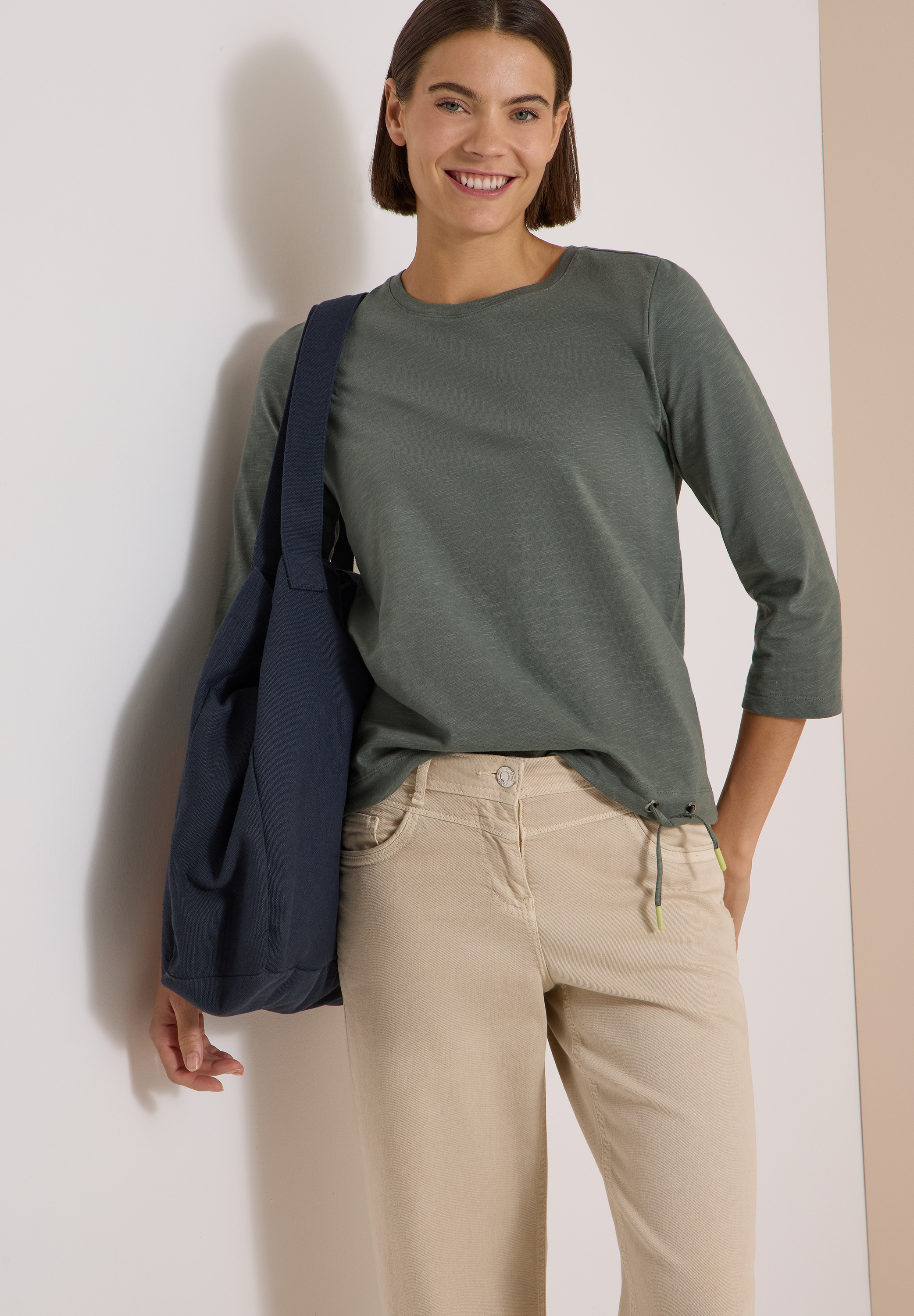 3/4-Arm Shirt mit Rundhals in Unifarbe