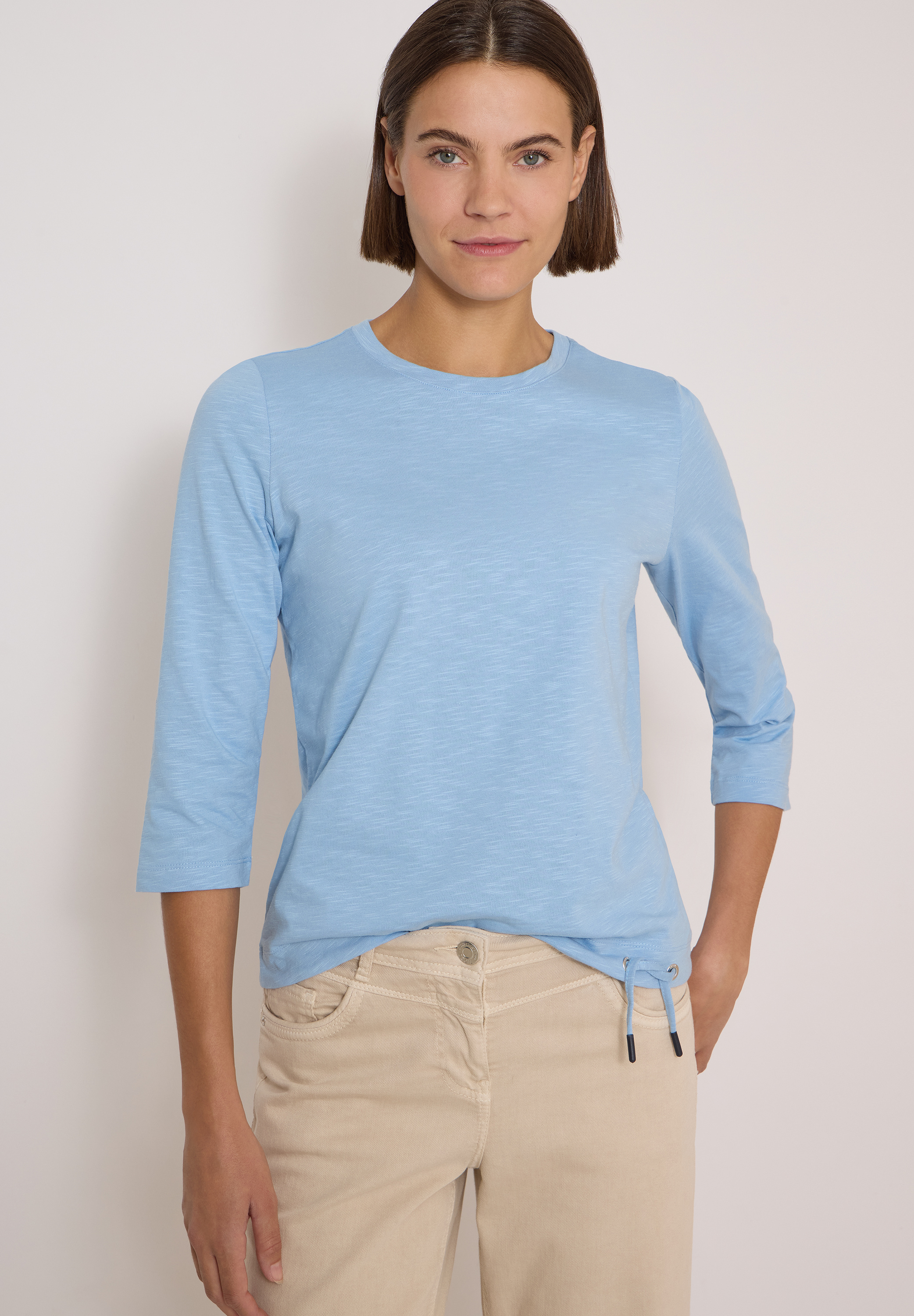 3/4-Arm Shirt mit Rundhals in Unifarbe