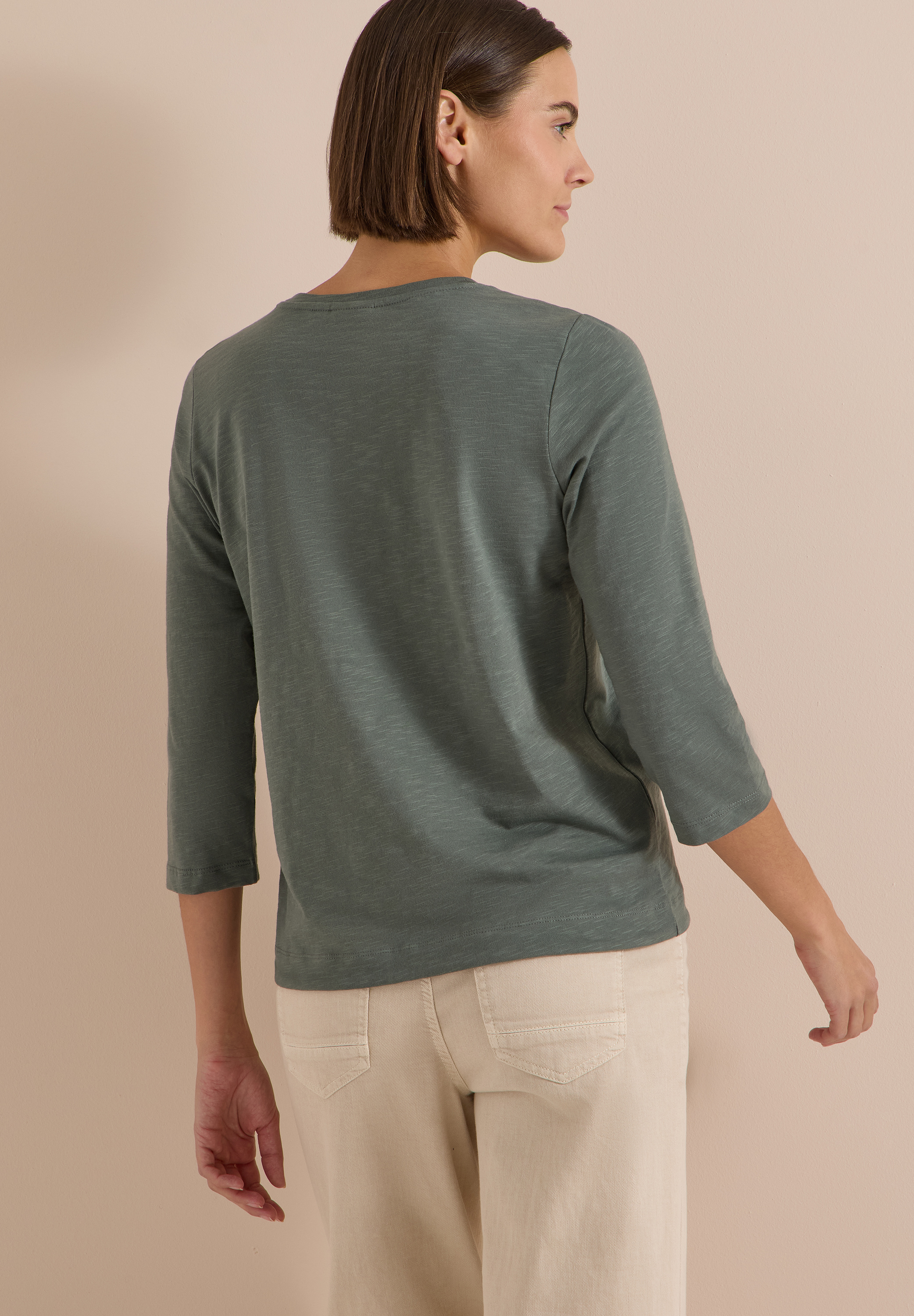 3/4-Arm Shirt mit Rundhals in Unifarbe